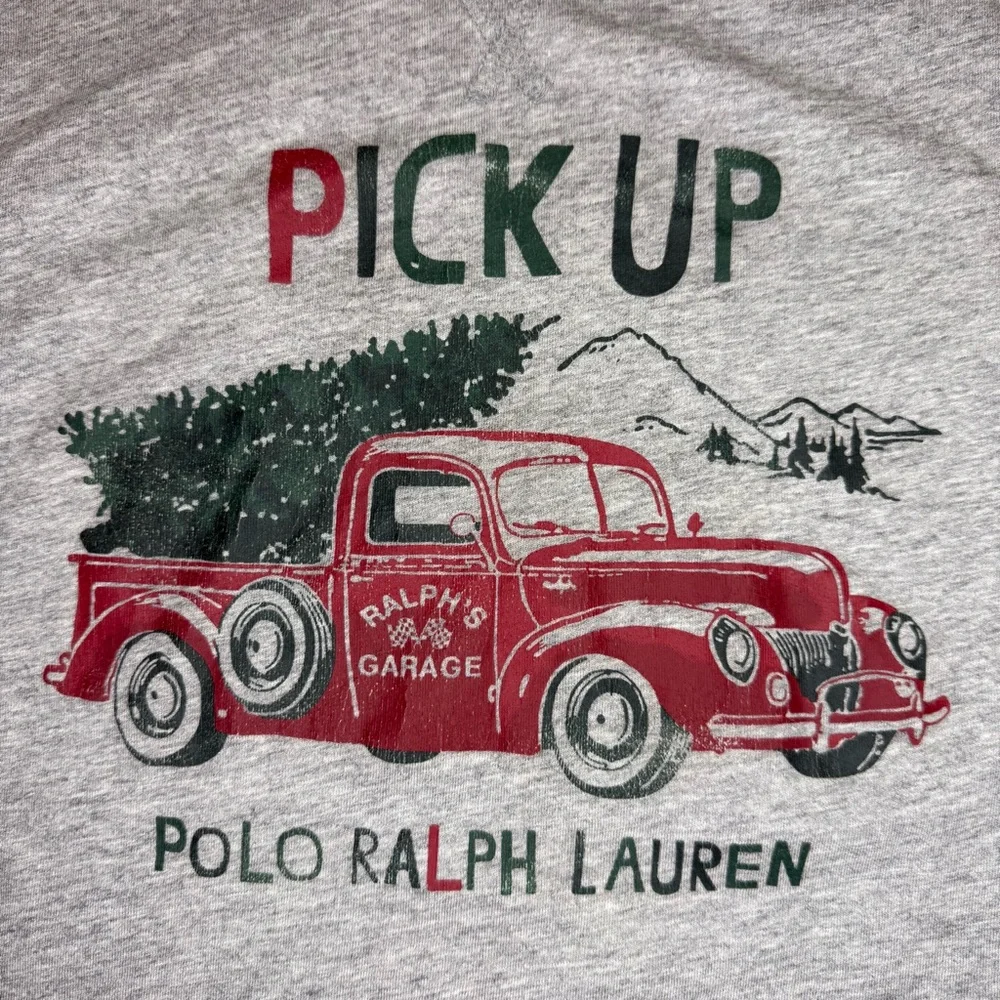 Polo Ralph Lauren Pick Up Truck Holiday Graphic Long Sleeve Gray Hoodie Shirt